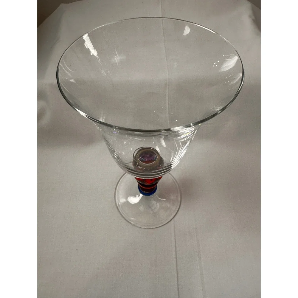Pier 1 Imports Hand Painted Wine Glasses Set of 3 Harlequin Beaded Stem 7.5 inch